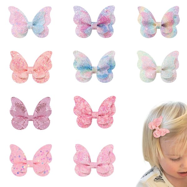 10 Pcs Shiny Baby Hair Bows For Girls Baby Hair Clips For Styling,Glitter Butterfly Hair Bow Clips Cute Toddler Hair Bows Bowknot Hair Clip Sparkly Baby Bows Hairclips Girl Bows Clips Hair Accessories