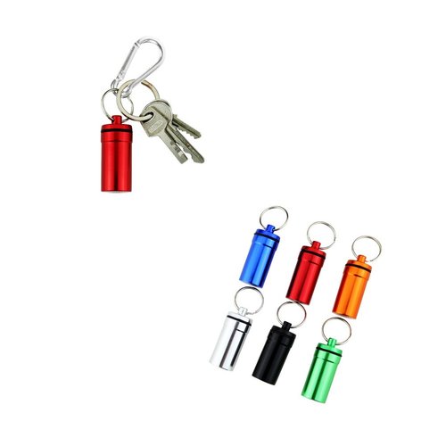 Set of 6 Aluminum Metal Pill Box Case Organizer with Keychain - Outdoor Medicine Bottle Key Ring Small First Aid Drug Holder Pill Container