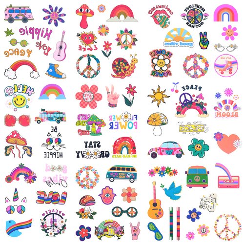 158 Pcs Hippie Temporary Tattoos, Face Tattoos Stickers Love and Peace Rainbow Temporary Tattoos Hippie Tattoos for Kids Women Man Adult Hippie Costume Accessories Party Decorations