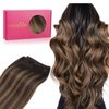 WENNALIFE Sew in Hair Extensions Real Human Hair, Weft Hair Extensions Human Hair 18 Inch 90g Balayage Dark Brown to Chestnut Brown Hand Tied Weft Hair Extensions Sew In
