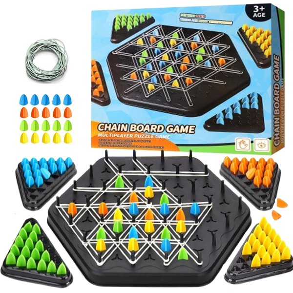 Chain Triangle Chess Game, Rubber Band Chess Board Tabletop Game, Family Puzzle Tabletop Game for Kids and Adults for 2 to 4 Players