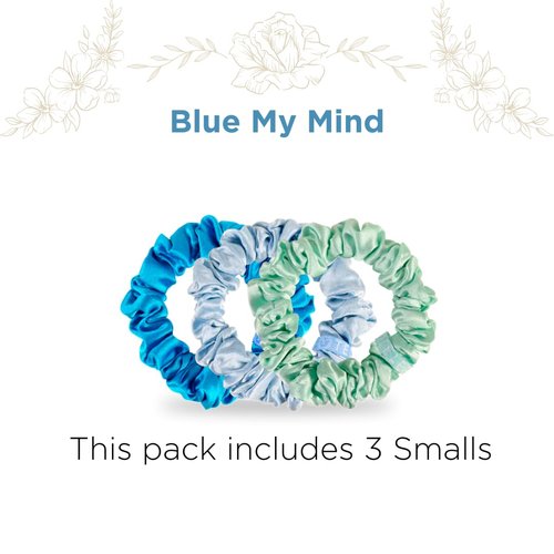 TELETIES - Small Scrunchie - 100% Natural Silk Hair Scrunchie - Soft & Gentle on Hair - Prevents Breakage & Damage - Safe for Sleep - Ideal for Thin-Medium Hair - For All Hair Textures - Blue My Mind