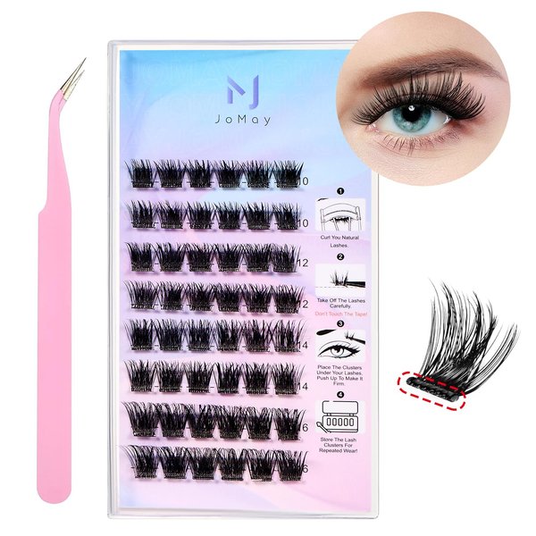 JoMay Self Adhesive Eyelashes 48 PCS Self Adhesive Lash Clusters Press On Lashes D Curl Lash Clusters No Glue Eyelashes 10-16mm 1 Step DIY Lash Self Stick Easy to Apply (G04,D-10-16mm)