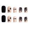 24Pcs Press on Nails Halloween Medium Almond Short Fake Nails with Designs Glossy Artificial French Nail Press ons Reusable Natural Stick on Nails for Fingernails