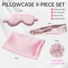 Sukalia Satin Pillowcase with Eye Mask Scrunchies 5-Piece Set Pillowslip Sleep Eyeshade Headband for Women (Pink)