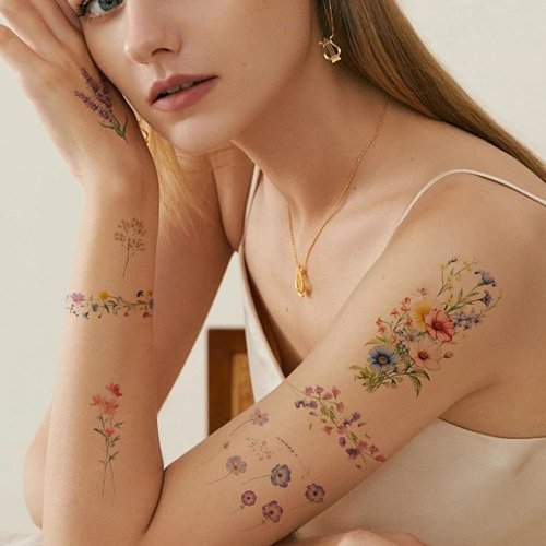 JoyfulGlam 18 Sheet Flower Temporary Tattoos For Women Realistic Long Lasting Floral Fake Tattoo Stickers Adult