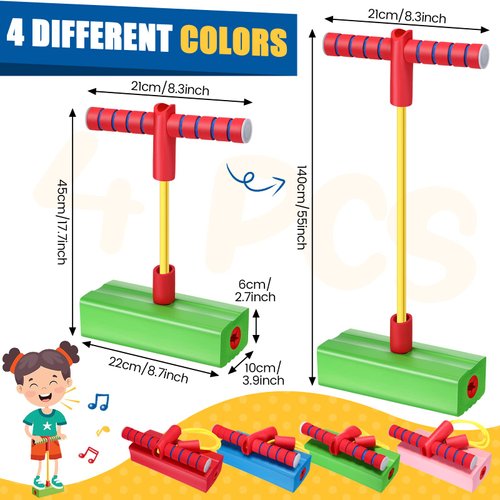 4 Pcs Pogo Stick Foam Pogo Jumper for Kids Foam Pogo Jumper Pogo Stick Toy Fun and Safe Jumping Stick for Teens Adults Outdoor Indoor Sports Gift,makes Squeaky Sounds and Squeaks with Each Hop