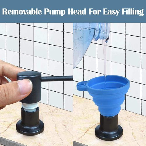 Soap Dispenser for Kitchen Sink (Matte Black), Built in Design Sink Soap Dispenser, Refill from The Top,Stainless Steel Kitchen Soap Pump with 10 fl.oz Bottle (300ml)