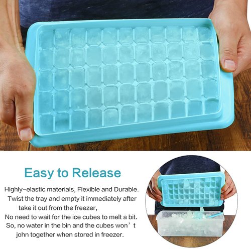 ARTLEO Ice Cube Tray with Lid and Bin for Freezer, Easy Release 55 Mini Nugget Ice Tray with Cover, Ice Storage Container, Scoop, Flexible Durable Plastic Ice Mold & Bucket, BPA Free