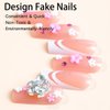 Square Press on Nails Medium French White Tip Fake Nails Acrylic False Nails with 3D Butterfly 3D Flowers Designs Rhinestones Artificial Nails Full Cover Nails Press ons Stick on Nails for Women 24Pcs