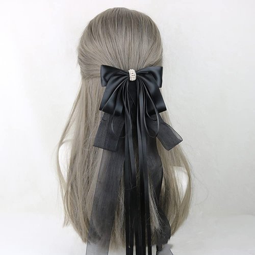 Women Handmade Ribbon Sweet Cute Hairpin Lolita Hair Bow Clips Lolita Party Princess Barrette Hair Accessories (Black)