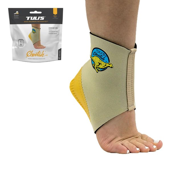 Tuli’s Cheetah Heel Cup with Compression Sleeve for Sever’s Disease and Heel Pain for Gymnasts and Dancers, Small