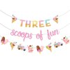 Jollyboom Three Scoops of Fun Banner Ice Cream 3rd Birthday Party Decoration for Girls, Glitter for Girl Summer Ice Cream Theme 3rd So Sweet Birthday Party Decoration