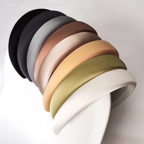 LUSTERMOON 8 Pcs Satin Headbands for Women,Fashion Pearly Lustre Solid Color Wide Headbands for Girls Thick Soft Padded Headband, Cloth Art Hair Hoop Glitter Vintage Hair Accessories (Color A)