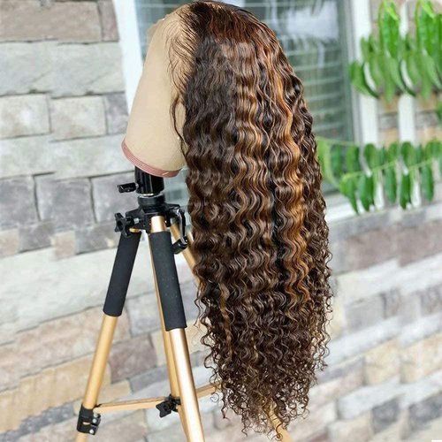 Ten Chopsticks Wigs HD Transparent Highlight Ombre T4/27 Color Invisible Knots Curly 13x4 Lace Front Human Hair Wigs for Women 180% Density Closure Wigs With Baby Hair 22 inch