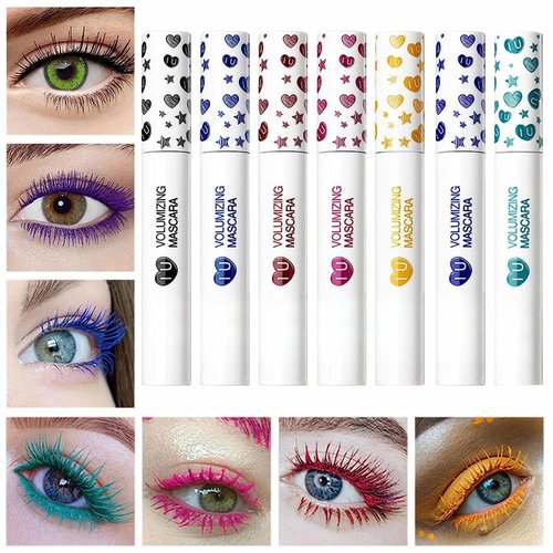 MAEPEOR Colored Mascara 7 Pack Waterproof and Smudgeproof Longlasting Mascara Cruelty Free & Vegan Volume Mascara (7 Colors Set 1)