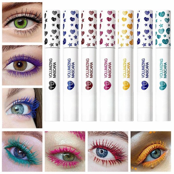 MAEPEOR Colored Mascara 7 Pack Waterproof and Smudgeproof Longlasting Mascara Cruelty Free & Vegan Volume Mascara (7 Colors Set 1)