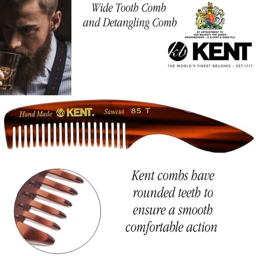 Kent 85T Small Wide Tooth Beard and Mustache Pocket Comb, Coarse Toothed Travel Size for Facial Hair Grooming and Beard Care. Saw-cut of Quality Cellulose Acetate, Hand Polished. Hand-Made in England