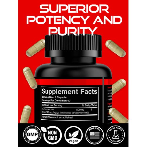 Black Forest Turkesterone Supplement 500mg Capsule (Max Purity 95% Extract) 2 Months Supply (500mg Turkesterone from 526mg of Ajuga Turkestanica) Similar to Ecdysterone for Strength & Muscle Growth