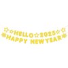 Hello 2025 Happy New Year Decorations Banner – Pre-Assembled Glitter Gold Party Garland for New Year’s Eve Celebration, Hanging Festive Decor for Indoor and Outdoor Party Supplies