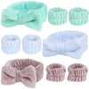 YQMYXG Spa Headband and Wristband Set, 3Pcs Microfiber Face Headband, and 6Pcs Wrist Spa Wash Band Absorbent Wrist bands, for Washing Face Wash Headband Makeup Skincare Headband (Blue+Brown+Green)