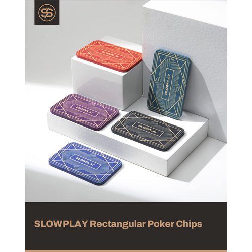 SLOWPLAY Rectangular Poker Chips Plaques in Black, Pack of 10 Pcs, European Style Professional Plaques Without Denomination, 34-Gram Ceramic Composite