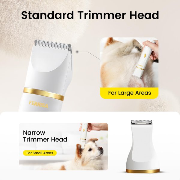 FERRISA Dog Clippers for Grooming, Small Dog Clipper Dog Grooming Kit with 4 Blade Heads, Low Noise Dog Grooming kit for Dogs Hair, Dog Clippers of Eyes, Ears, Face, Rump