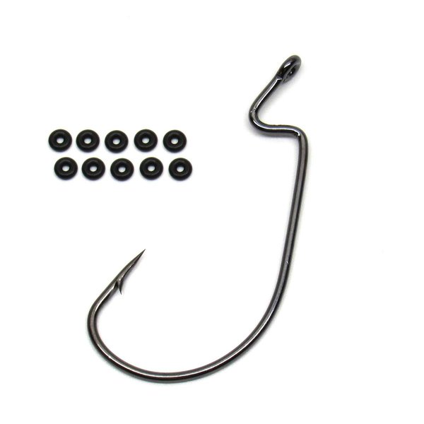 Harmony Fishing Company Razor Series (10 Pack) EWG Offset Worm Hooks with Bait Pegs (2/0)