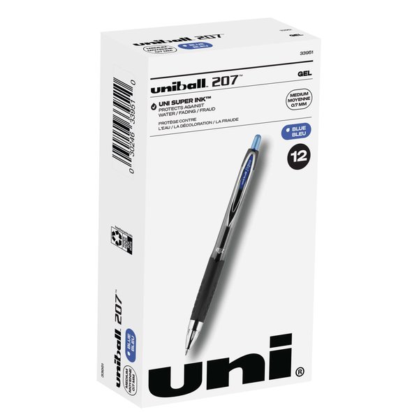 Signo Gel 207 Roller Ball Retractable Gel Pen, Blue Ink, 0.7MM, Dozen