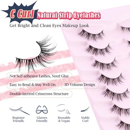 Cat Eye Lashes Wispy Eyelashes Manga Cat Eyelashes Natural Look 15mm Wispy False Lashes 3D Volume Fake Eyelashes Anime Lash Soft Faux Mink Lashes 7 Pairs Lashes Pack Siligli