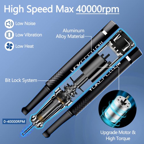YOKEFELLOW Nail Drill, Professional Portable 40000RPM Nail Drills Machine Electric Engraving Drill for Glass Black
