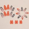 DOCVOEOMH Almond Shaped Press on Nails Medium Orange Acrylic Fake Press Ons Nails with French Leopard Print Design Glue on Full Cover Artificial False Stick on Nail for Girls Women Daily Wear 24PCS