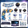 182PCS Outer Space Birthday Party Supplies, Space Themed Party Decorations Include Banner, Balloons, Backdrop, Hanging Swirls, Tablecloth, Cup, Plates, Cake Toppers for Kids Birthday Decorations