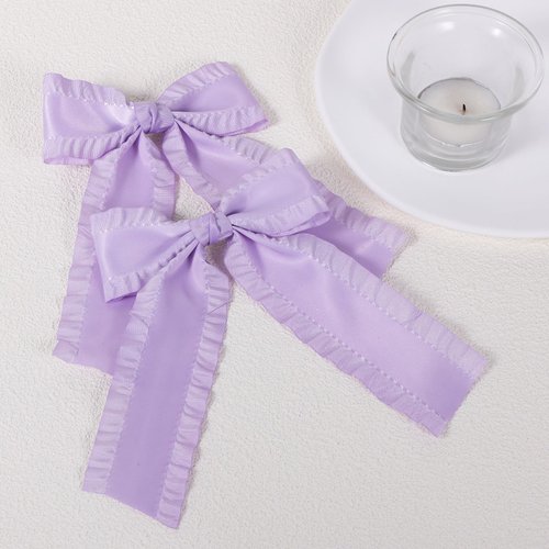 4" Ruffle Ribbon Hair Bow Clips for Girls,Light Purple Silky Satin Bowknot Alligator Barrettes with Long Tail,Cute Handmade Ponytail Holder Accessories for Toddler Teens Kids Women