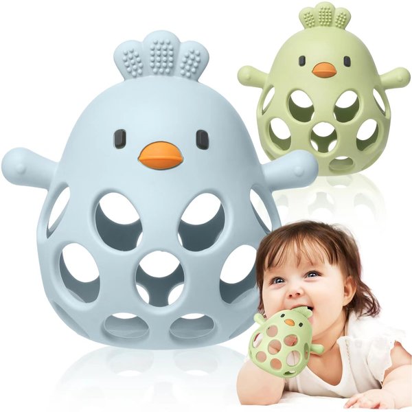 2 Pack Baby Teething Toys Soft Silicone, Baby Teethers for Babies 3-6 Months BPA Free, Anti-Drop Teething Mitten, 100% Food-Grade Silicone, Baby Chew Toys for Sucking Needs (Green & Blue)