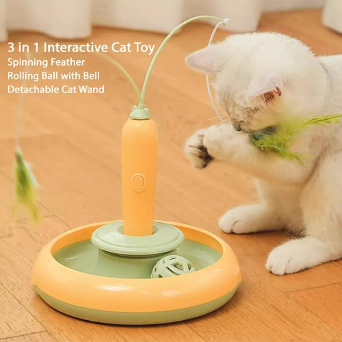 Interactive Automatic Cat Toy for Indoor Cats/Kittens, 3 in 1, Spinning Feather Cat Toy, Rolling Ball Cat Toy Track, Cat Feather Toy, Perfect for Cats of All Ages, Sizes and Breeds