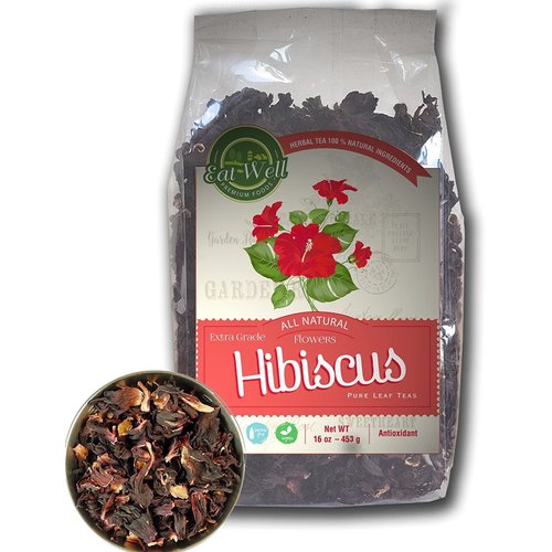 Eat Well Whole Hibiscus Flowers 16 oz Packet, Dried Hibiscus Flower for Hibiscus Tea Bulk Hibiscus Sabdariffa, Natural Edible Culinary Roselle Flowers, Gourmet Herbal Tea Ingredient for Loose Leaf Tea…