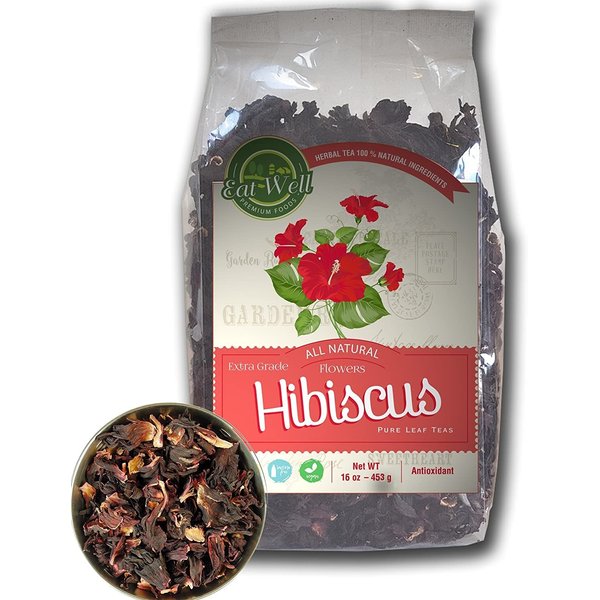 Eat Well Whole Hibiscus Flowers 16 oz Packet, Dried Hibiscus Flower for Hibiscus Tea Bulk Hibiscus Sabdariffa, Natural Edible Culinary Roselle Flowers, Gourmet Herbal Tea Ingredient for Loose Leaf Tea…