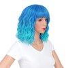 SWACC 12 Inch Short Curly Wavy Bob Wig with Bangs Synthetic Hair Wig for Women with Wig Cap (Teal Blue Ombre)
