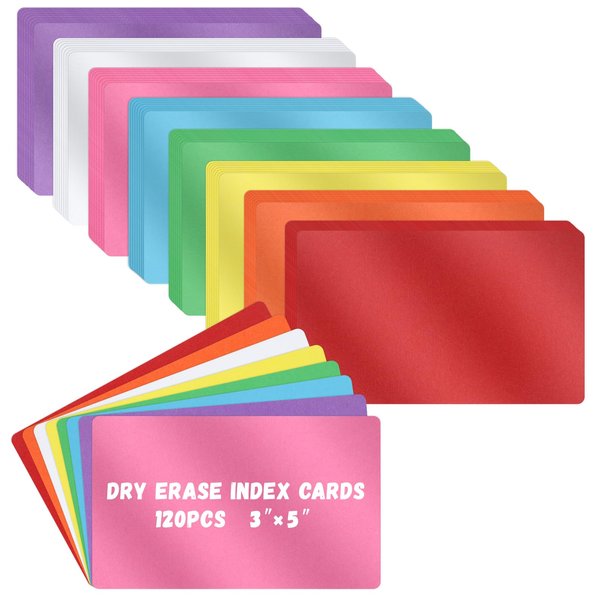 120 Pcs Dry Erase Index Cards Notecards Blank Reusable Flash Cards Sheets Game Cards Study Business Note Cards for School Office Housework Taking To Do List(Rainbow, 3 x 5 Inch)