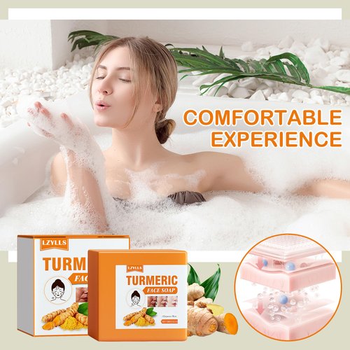 LZYLLS 2PCS Turmeric Soap Bar,Gentle Long Lasting Moisturizing Turmeric Handmade Soap for Face & Body,Deep Cleansing Tumeric Face Wash Soap for All Skin Type
