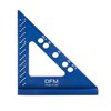 DFM Small Carpenters Square Work Tools w/Fixed Miter Angle Pin - Precision Woodworking Speed Square - 3.5" x 3.75" Size for Pocket 1/16" Scribe Holes 5 x 1/4" Pin Holes - Made in USA - English Blue