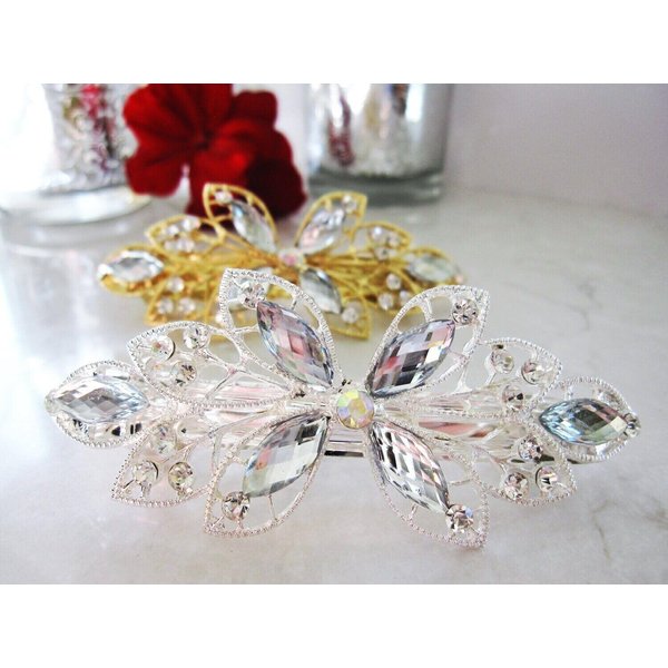 Generic Flower shaped crystal hair barrette clip bridal clip bridal barrette (Primary color: Gold), 1 Count (Pack of 1)
