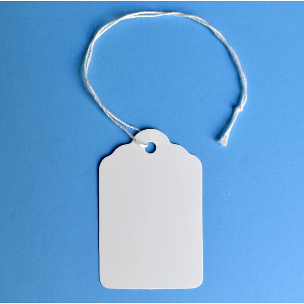 500 Merchandise Tags with String Attached - 2 1/4” x1 7/16” - White Marking Tags with Strings, Hangin Paper Tags with Strings, Labels to Tie On