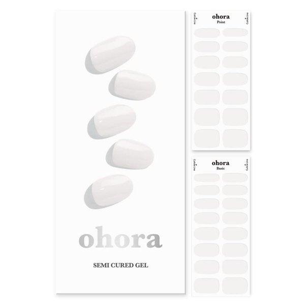ohora Semi Cured Gel Nail Strips (N Clean White) - Works with Any Nail Lamps, Salon-Quality, Long Lasting, Easy to Apply & Remove - Includes 2 Prep Pads, Nail File & Wooden Stick