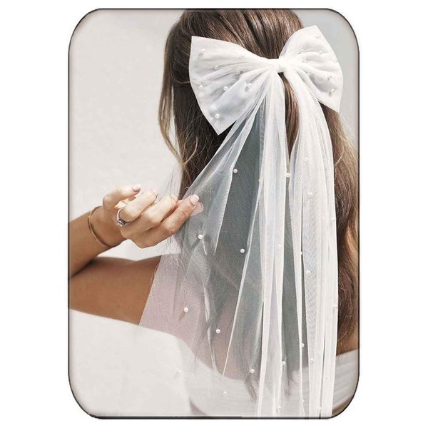 Earent Bridal Hair Bow Veil with Pearl White Wedding Hair Piece Bows Tulle Hair Clip Bachelorette Party Hair Accessories Bride Shower Gift for Women Girls (A-White 1)