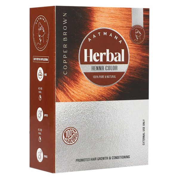 AATMANA Herbal Copper Brown Henna Hair Color with Goodness of 9 Herbs | Copper Brown Henna Mehndi for Hair, Make Hair Soft & Shiner Natural Hair Color for Men & Women 100g