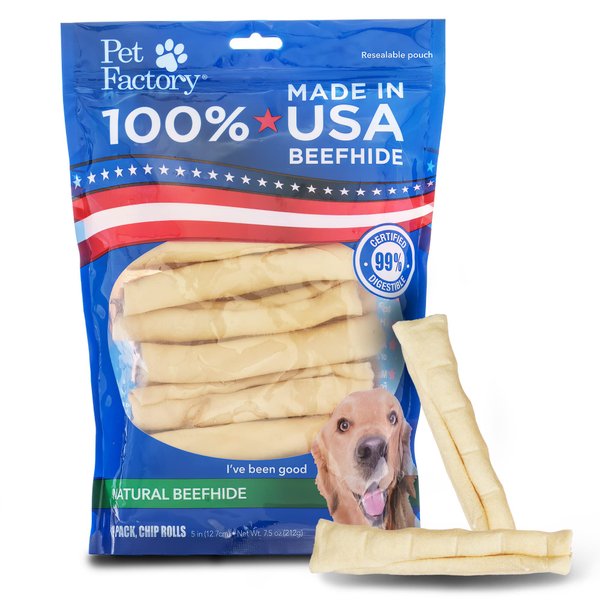 Pet Factory 100% Made in USA Beefhide 5" Chip Rolls Dog Chew Treats - Natural Flavor, 18 Count/1 Pack