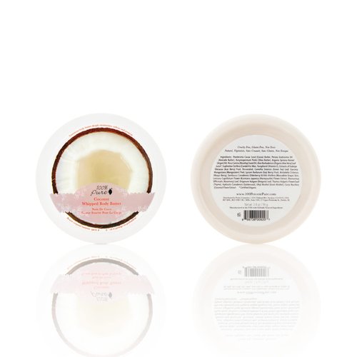 100% PURE Coconut Whipped Body Butter, Body Lotion for Dry Skin, Made with Shea Butter, Cocoa Butter, Moisturizing Body Cream, Natural Lotion - 3.4 oz
