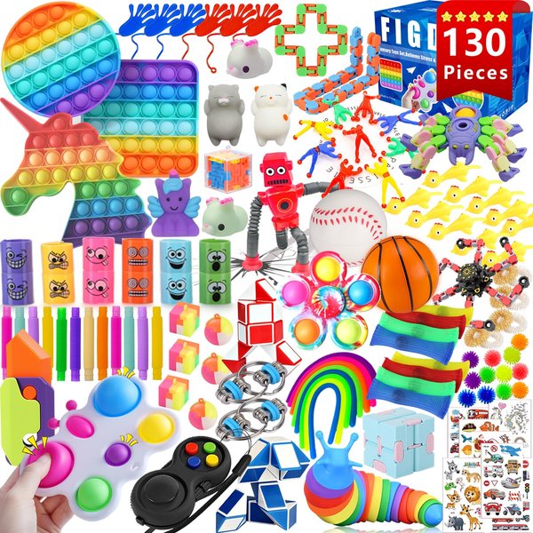 130 Pack Fidget Toys Set,Sensory Relieves Stress Toys for Kids Adults,Party Favors, Classroom Rewards Prizes, Carnival,Piñata Goodie Bag Fillers,Bulk Rewards Box Gifts for Boys and Girls
